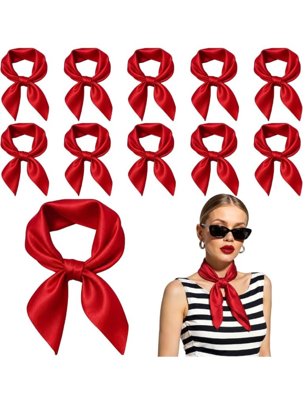 Elegant 23.6" Silk Hair Scarves for Women - Set of 5/10/20, Fashion Accessories